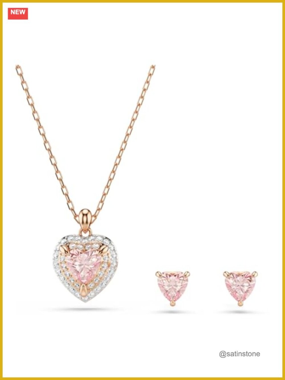 Swarovski Zirconia Heart Pendant Earrings Set Mixed Metal Finish